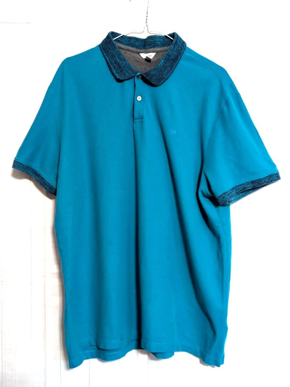 Calvin Klein Men's Knit Polo Top sz XL Blue/Teal 100% Cotton VGC